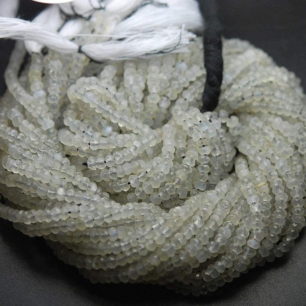 13 Inches Strand Full Strand Ceylon Moonstone Faceted Rondelle Beads, 3.5-4mm - Jalvi & Co.