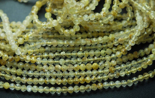 13 Inches Strand Golden Rutilated Quartz Micro Faceted Rondelle, 3-3.25mm Approx.. - Jalvi & Co.