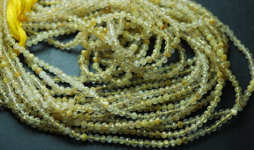 13 Inches Strand Golden Rutilated Quartz Micro Faceted Rondelle, 3-3.25mm Approx.. - Jalvi & Co.