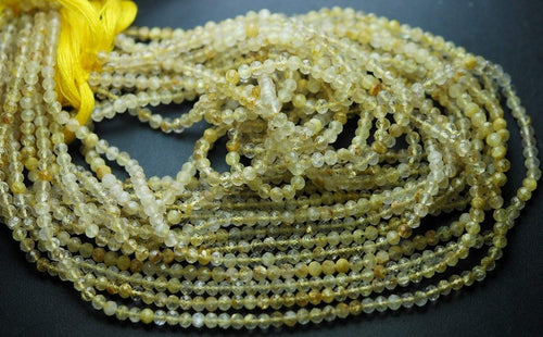 13 Inches Strand Golden Rutilated Quartz Micro Faceted Rondelle, 3-3.25mm Approx.. - Jalvi & Co.