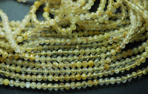13 Inches Strand Golden Rutilated Quartz Micro Faceted Rondelle, 3-3.25mm Approx.. - Jalvi & Co.