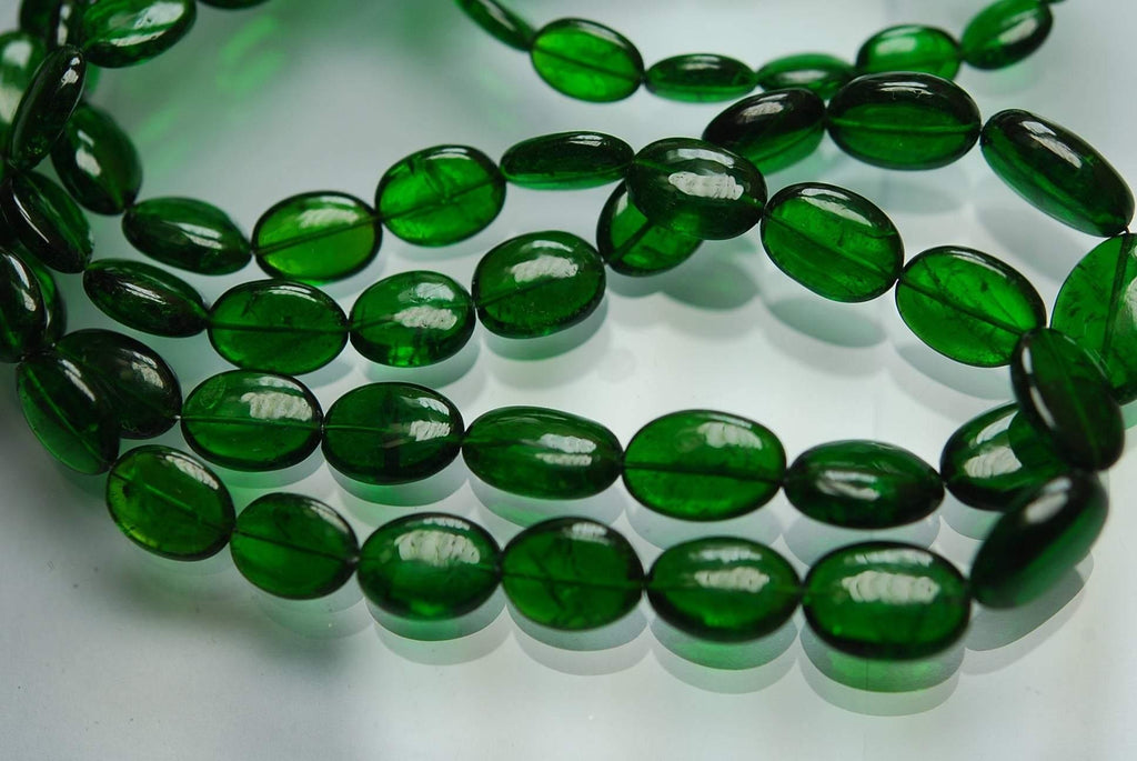 13 Inches Strand, Natural Chrome Diopside Smooth Oval Beads, Large Size 7-11mm - Jalvi & Co.