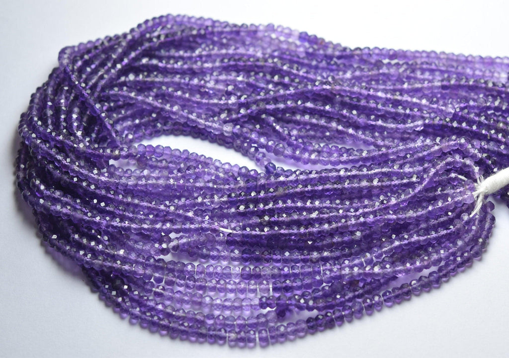 13 Inches Strand, Natural Purple Amethysts Shaded Faceted Rondelles,Machine Cut Size 3.5mm - Jalvi & Co.