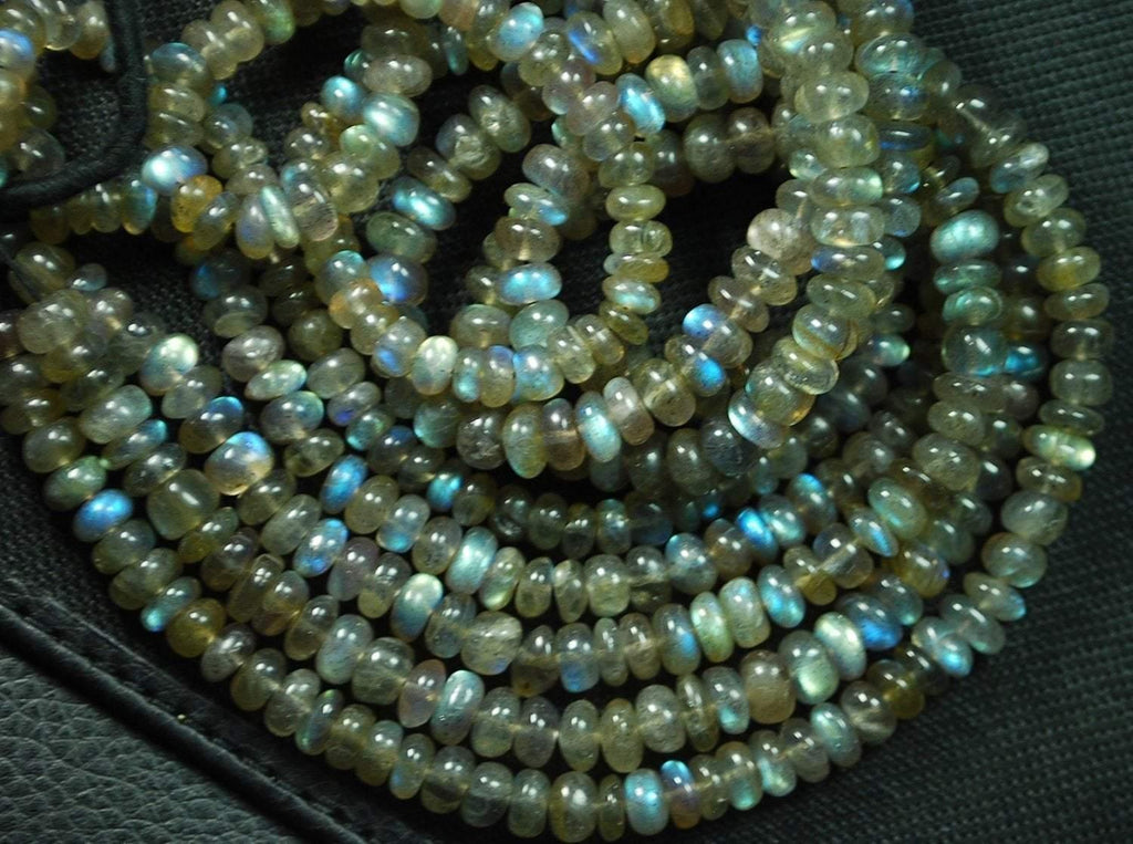 13 Inches Strand, Super Blue Flash Labradorite Smooth Rondelle Beads Shape 4mm Size - Jalvi & Co.