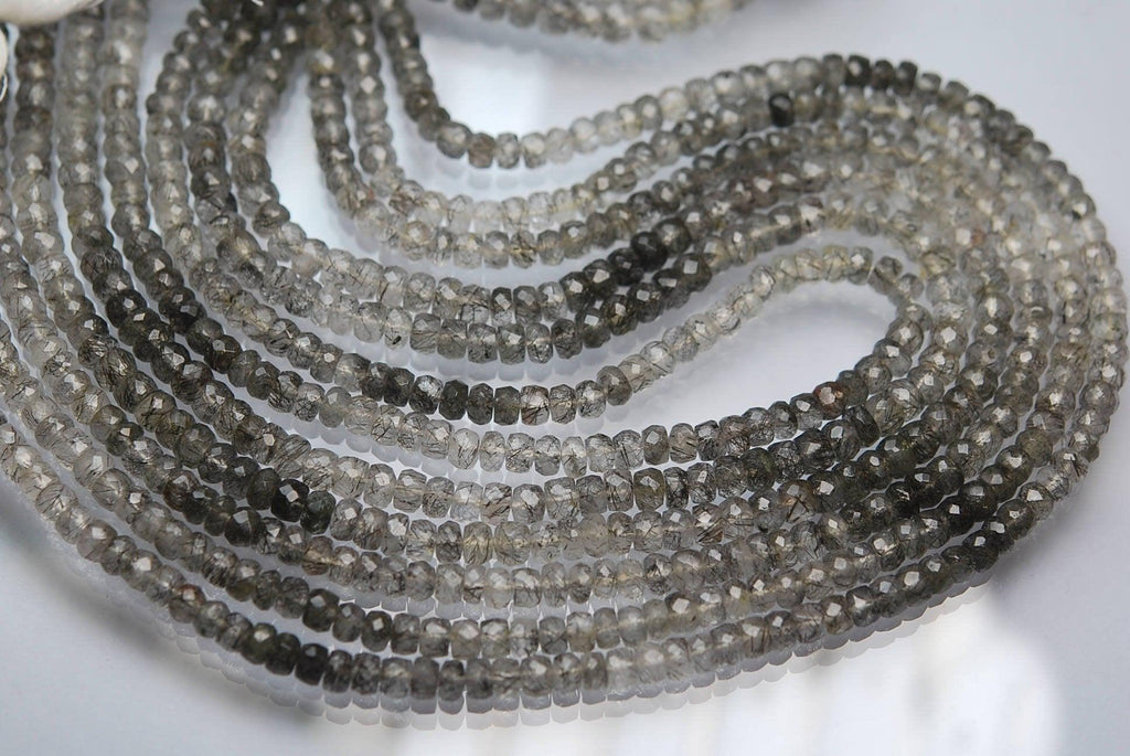 13 Inches Strand,Rare Black Tourmalinated Quartz Faceted Beads, 5-6mm - Jalvi & Co.