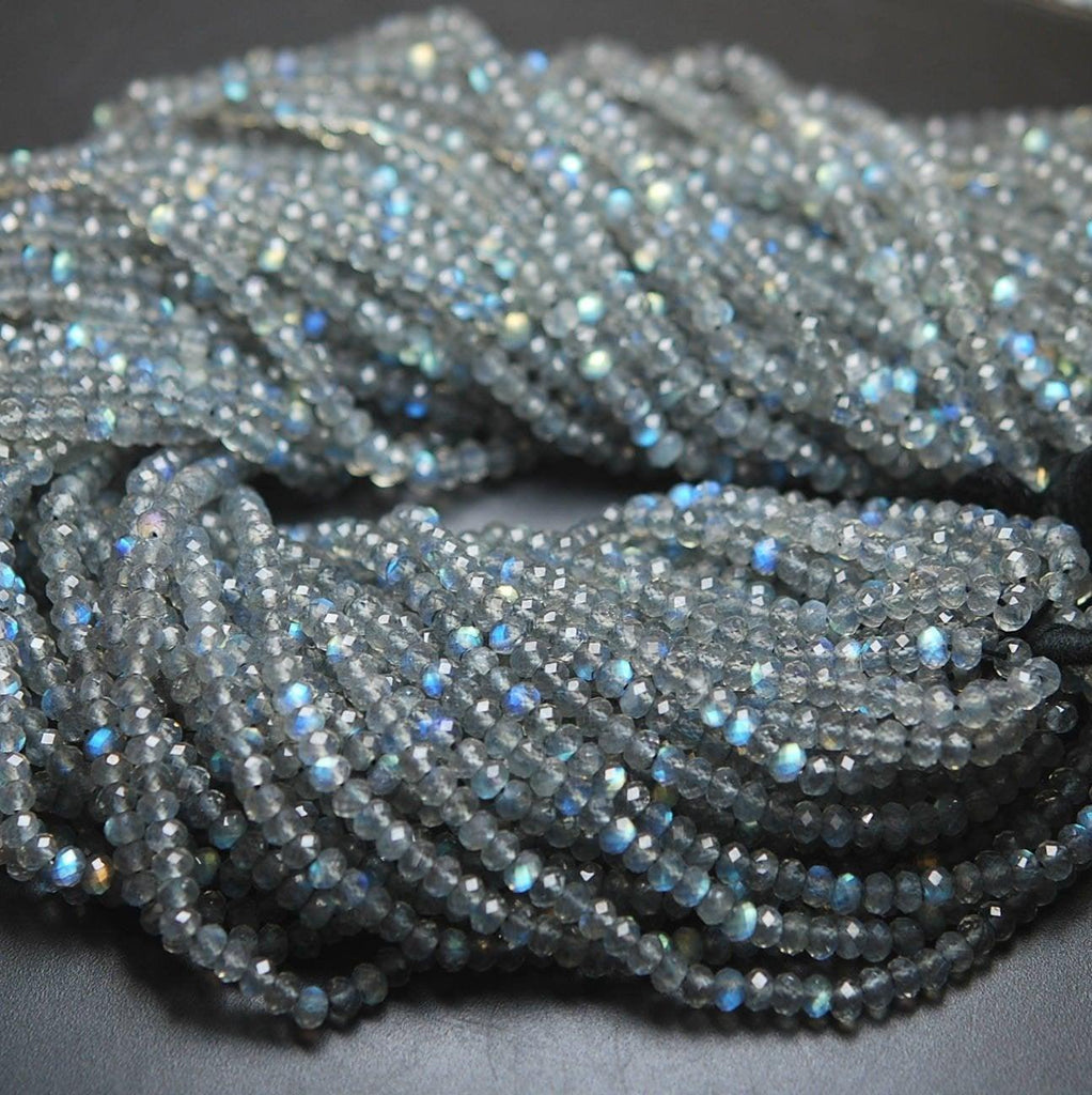 13 Inches Super Finest Natural Blue Flashy Labradorite Faceted Rondelles 4mm Aprx - Jalvi & Co.