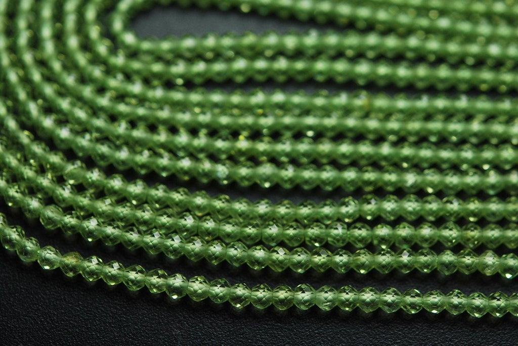 13 Inches Super Finest Peridot Faceted Rondelles Size 3mm - Jalvi & Co.