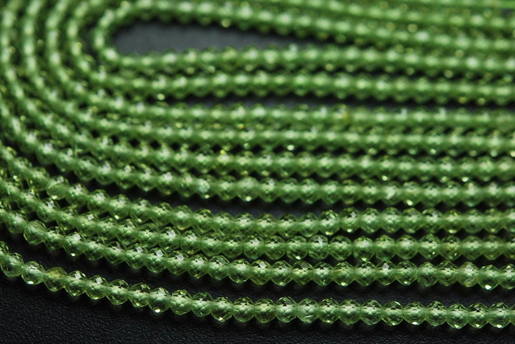 13 Inches Super Finest Peridot Faceted Rondelles Size 3mm - Jalvi & Co.