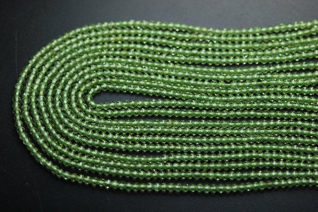 13 Inches Super Finest Peridot Faceted Rondelles Size 3mm - Jalvi & Co.