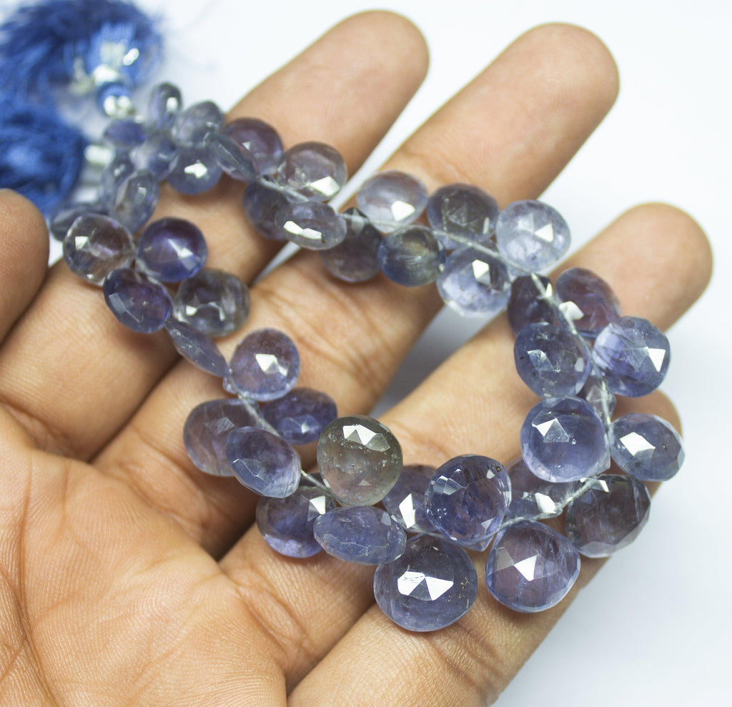 130cts, 7 inch, Natural Iolite Faceted Heart Shape Briolette Beads, Iolite Beads, 7-12mm - Jalvi & Co.