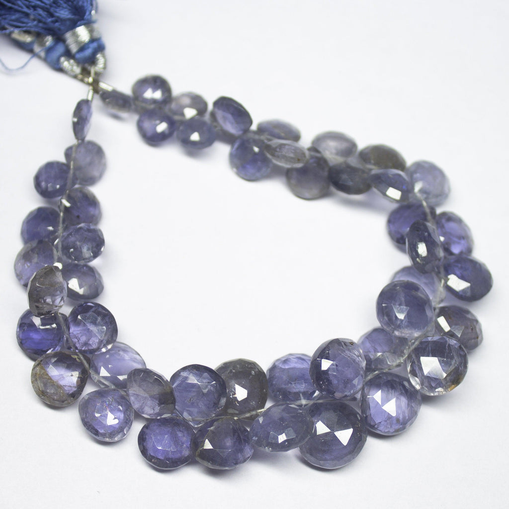 130cts, 7 inch, Natural Iolite Faceted Heart Shape Briolette Beads, Iolite Beads, 7-12mm - Jalvi & Co.