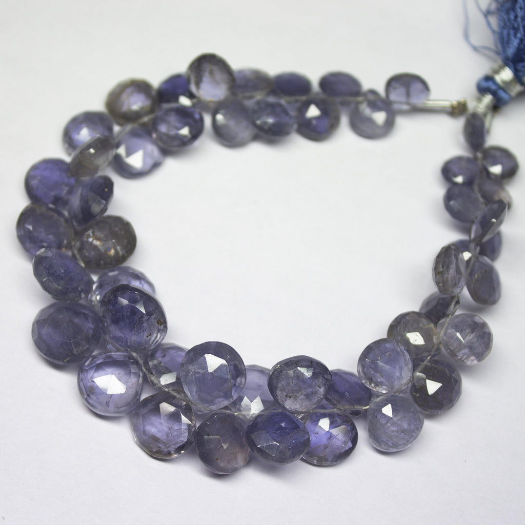 130cts, 7 inch, Natural Iolite Faceted Heart Shape Briolette Beads, Iolite Beads, 7-12mm - Jalvi & Co.