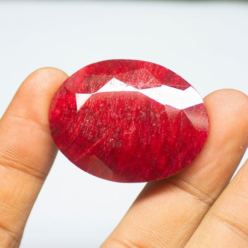 139ct, 40x30x11mm, Natural Blood Red Ruby Oval Cut Large Size Loose Gemstone, Ruby - Jalvi & Co.