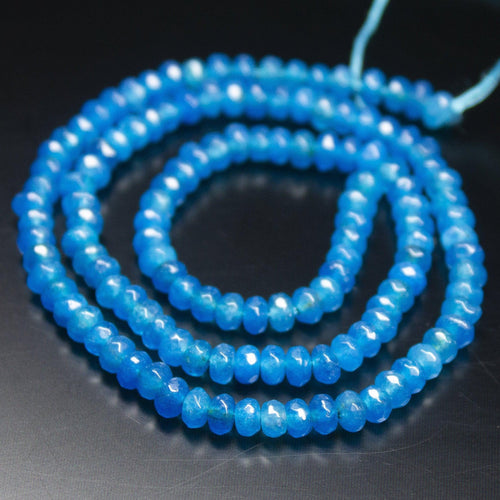 13inch, 4mm, Neon Blue Jade Faceted Rondelle Beads, Jade Beads - Jalvi & Co.