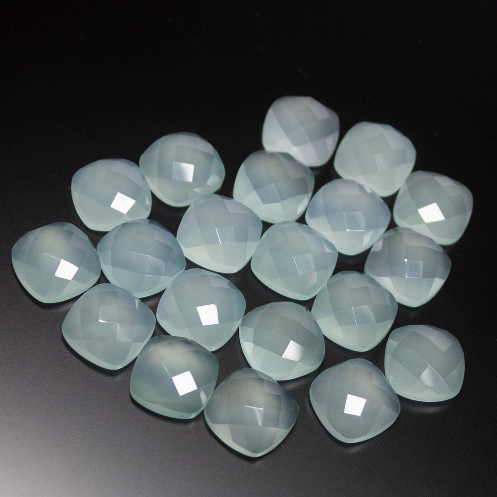 13mm Natural Aqua Chalcedony Checker Cut Cushion Loose Gemstone - Jalvi & Co.