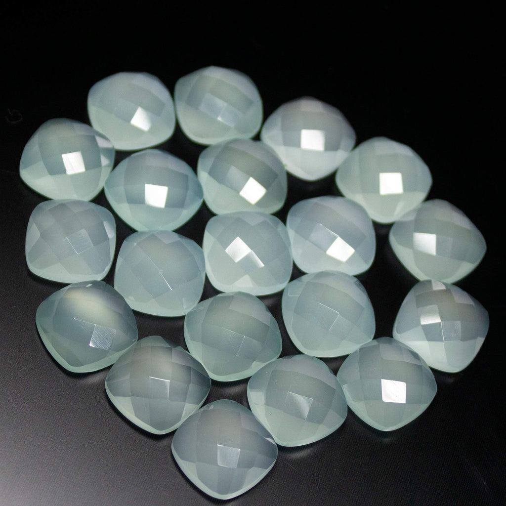 13mm Natural Aqua Chalcedony Checker Cut Cushion Loose Gemstone - Jalvi & Co.