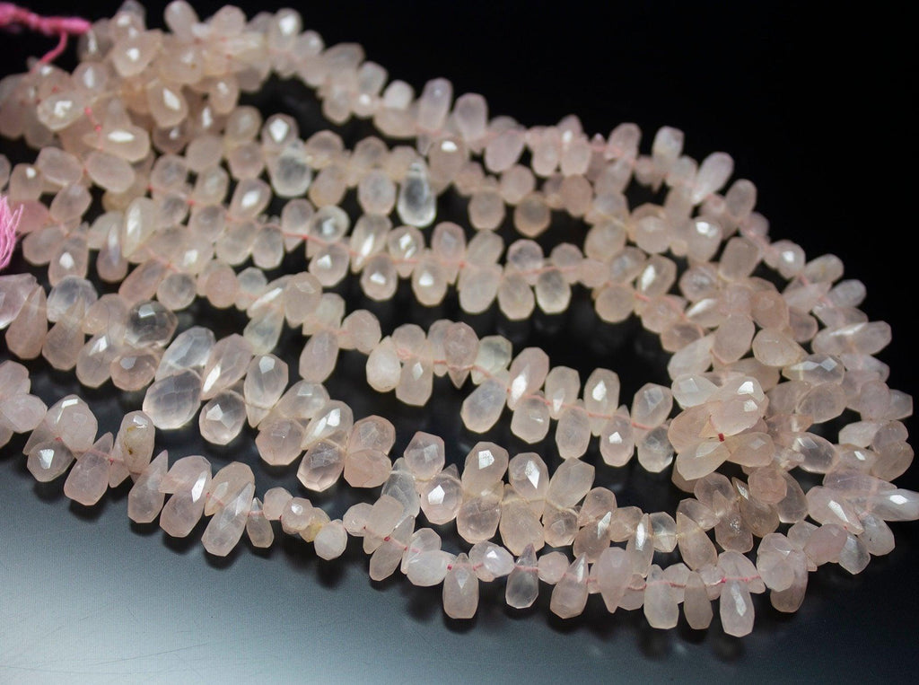 14.5 inch, 7-12mm, Rose Quartz Faceted Tear Drop Beads Necklace, Quartz Beads - Jalvi & Co.