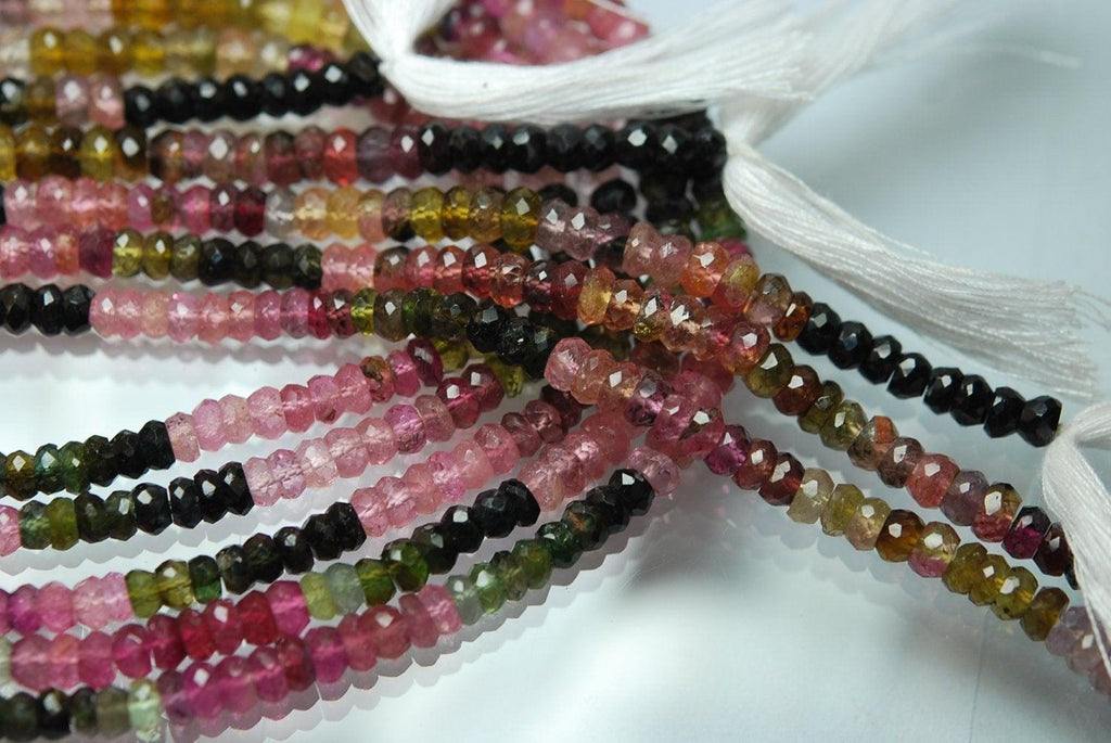 14.5 Inch-Super-Finest- Multi Tourmaline Faceted Rondelles 4.5-5mm Full 14.5 Inch Strand,Super Finest Quality - Jalvi & Co.