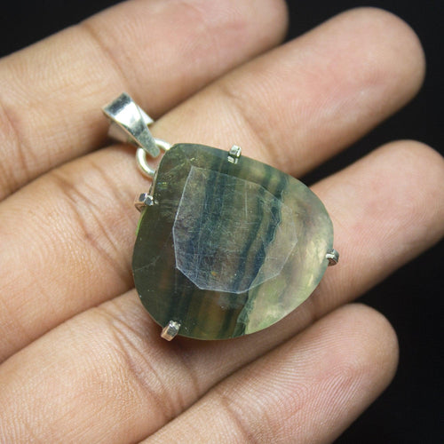 14.80gm Fluorite Heart Shape 925 Sterling Silver Bezel Pendant - Jalvi & Co.