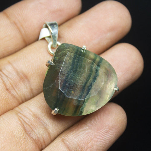 14.80gm Fluorite Heart Shape 925 Sterling Silver Bezel Pendant - Jalvi & Co.