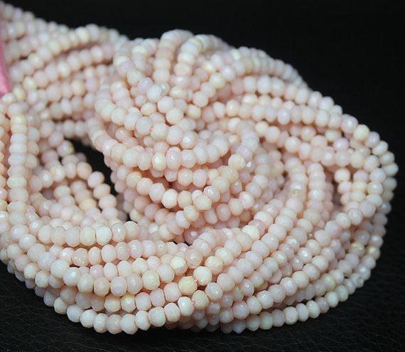 14" Full Strand, 4mm, Pink Opal Faceted Rondelle Shape Gemstone Beads, Opal Beads - Jalvi & Co.