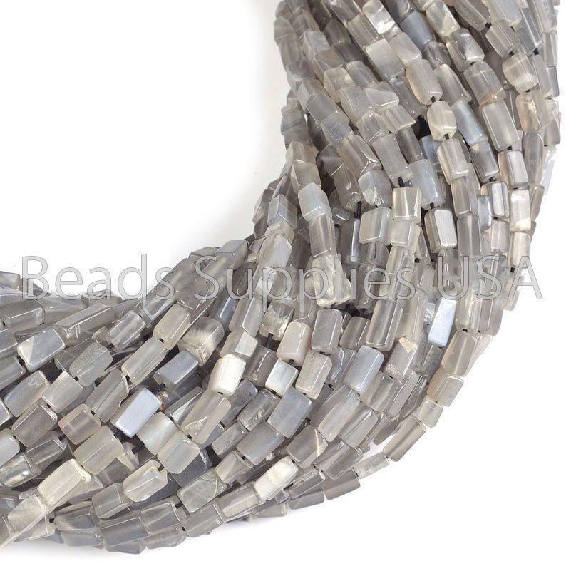 14" Full Strand, Grey Moonstone Smooth Rectangle Shape Gemstone Beads, Moonstone Beads, 5-8mm - Jalvi & Co.