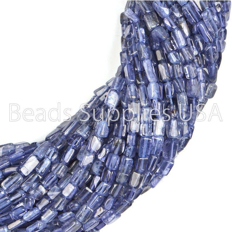 14" Full Strand, Iolite Water Sapphire Smooth Rectangle Shape Gemstone Beads, Garnet Beads, 4-6mm - Jalvi & Co.