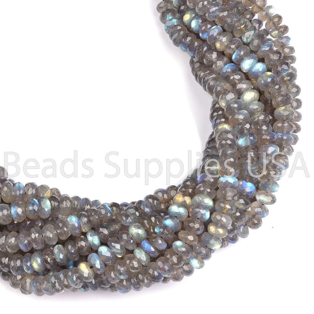 14" Full Strand, Labradorite Faceted Rondelle Shape Gemstone Beads, Labradorite Beads, 7-8mm - Jalvi & Co.