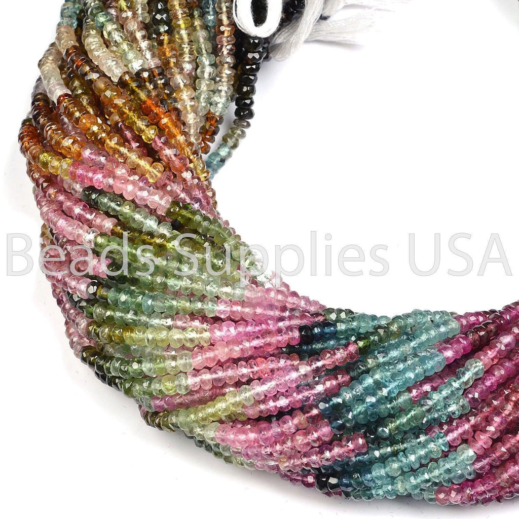 14" Full Strand, Multi Tourmaline Rondelle Shape Gemstone Beads, Tourmaline Beads, 3.50-4mm - Jalvi & Co.