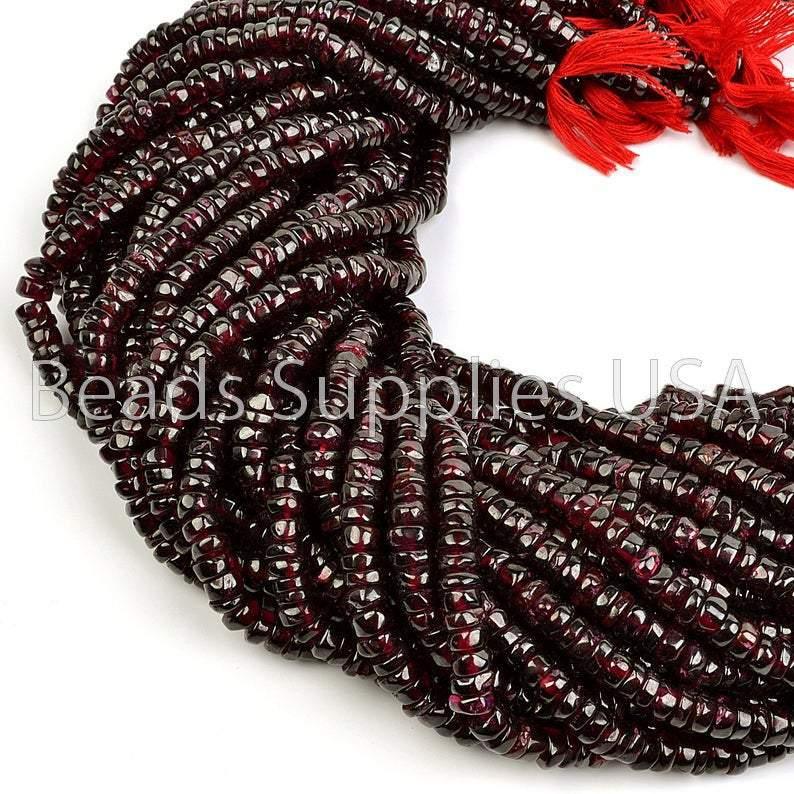 14" Full Strand, Red Garnet Smooth Wheel Round Shape Gemstone Beads, Garnet Beads, 5-6mm - Jalvi & Co.