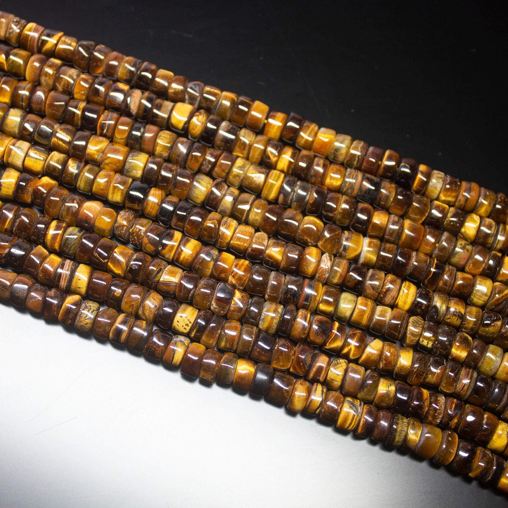 14" Full Strand, Tiger's Eye Smooth Round Wheel Shape Gemstone Beads, Tiger's Eye Beads, 7mm - Jalvi & Co.