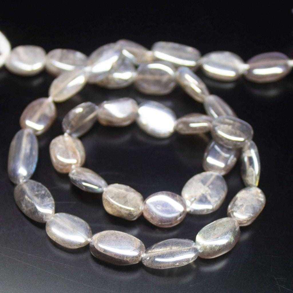 14 inch, 10-15mm, Silver Coated Labradorite Smooth Oval Beads, Labradorite Beads - Jalvi & Co.