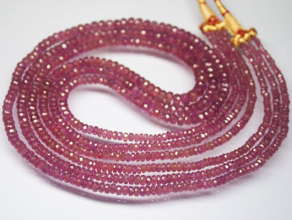 14 inch, 2.5-6mm, AAA Pink Sapphire Faceted Rondelle Shape Beads, Sapphire Beads - Jalvi & Co.