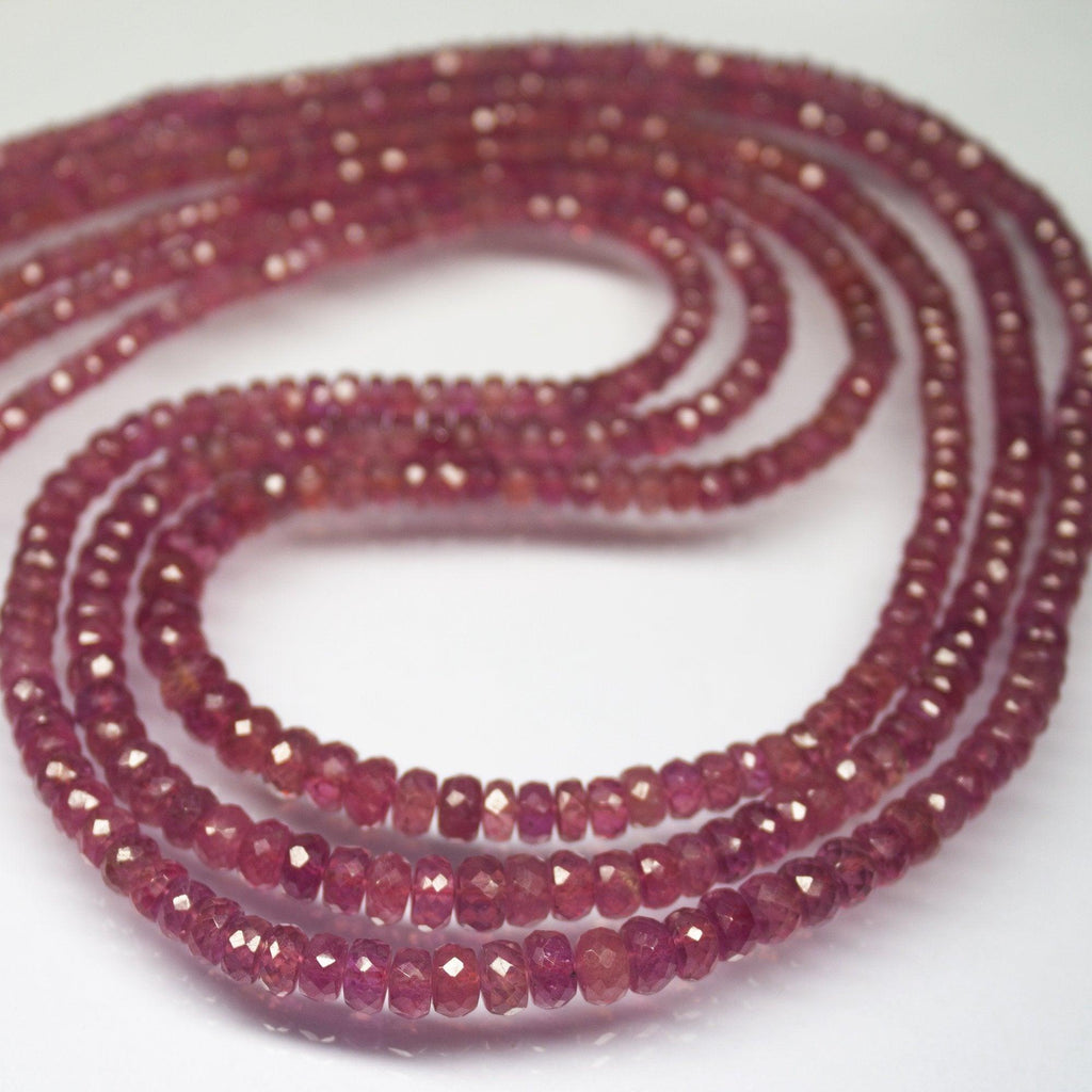 14 inch, 2.5-6mm, AAA Pink Sapphire Faceted Rondelle Shape Beads, Sapphire Beads - Jalvi & Co.