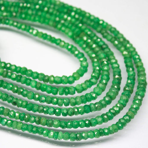 14 inch, 3-4mm, Natural Green Emerald Faceted Rondelle Shape Beads, Emerald Beads - Jalvi & Co.