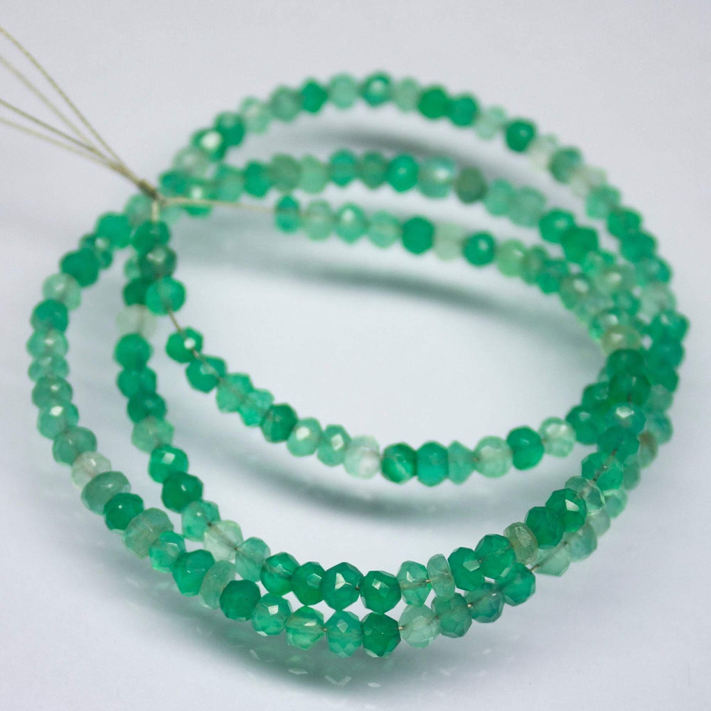 14 inch, 3mm 3.5mm, Natural Green Onyx Faceted Rondelle Shape Beads Strand, Onyx Beads - Jalvi & Co.