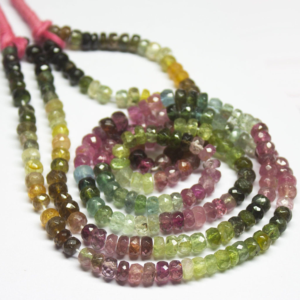 14 inch, 4-5mm, Multi Tourmaline Faceted Rondelle Beads Necklace, Tourmaline Beads - Jalvi & Co.