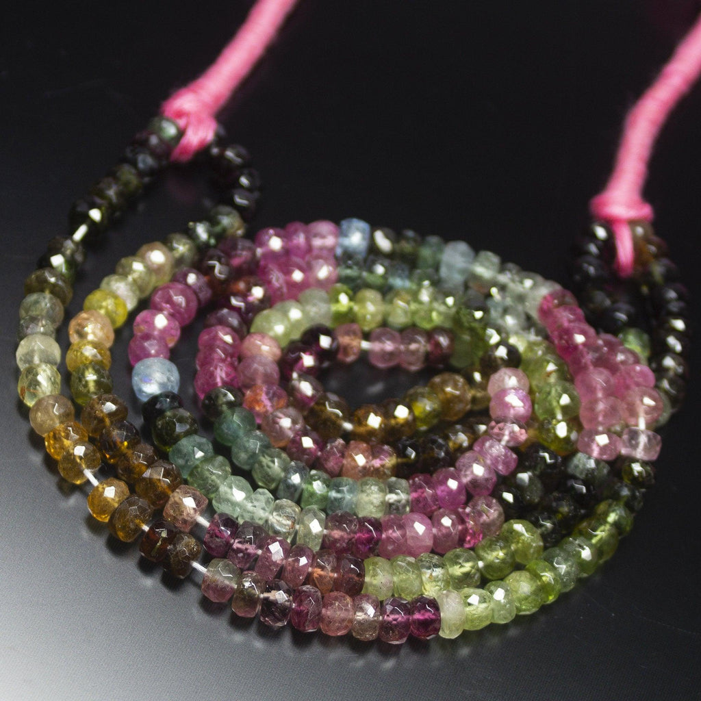 14 inch, 4-5mm, Multi Tourmaline Faceted Rondelle Beads Necklace, Tourmaline Beads - Jalvi & Co.