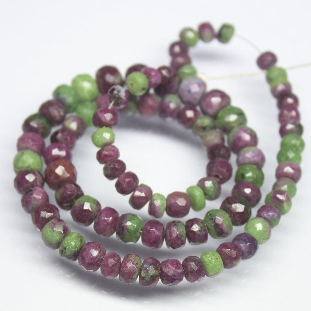 14 inch, 4mm 7mm, Natural Ruby Zoisite Faceted Rondelle Shape Beads Strand, Ruby Zoisite Beads - Jalvi & Co.
