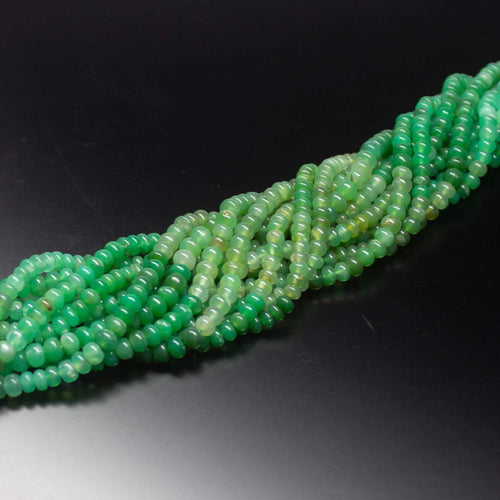 14 inch, 4mm, Green Chrysoprase Smooth Rondelle Shape Beads, Chrysoprase Beads - Jalvi & Co.