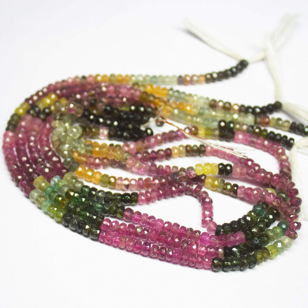 14 inch, 4mm, Multi Tourmaline Faceted Rondelle Beads Necklace, Tourmaline Beads - Jalvi & Co.