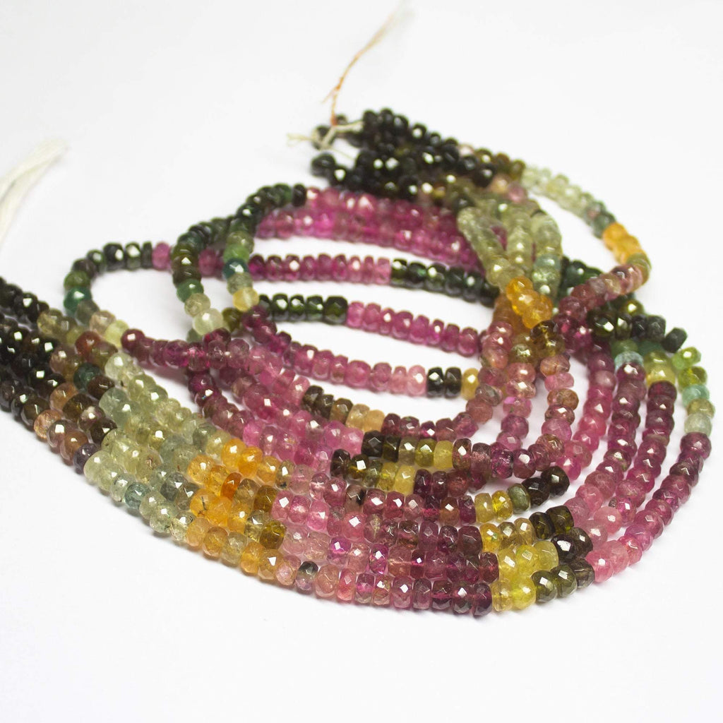 14 inch, 4mm, Multi Tourmaline Faceted Rondelle Beads Necklace, Tourmaline Beads - Jalvi & Co.