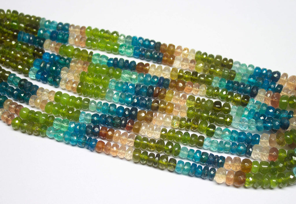 14 inch, 5mm 6mm, Multi Apatite Faceted Rondelle Shape Loose Gemstone Briolette Beads, Apatite Beads - Jalvi & Co.
