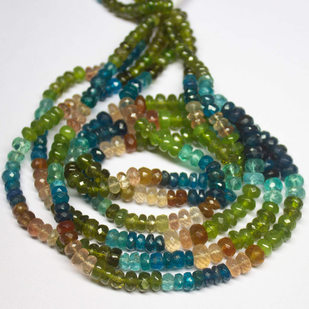 14 inch, 5mm 6mm, Multi Apatite Faceted Rondelle Shape Loose Gemstone Briolette Beads, Apatite Beads - Jalvi & Co.