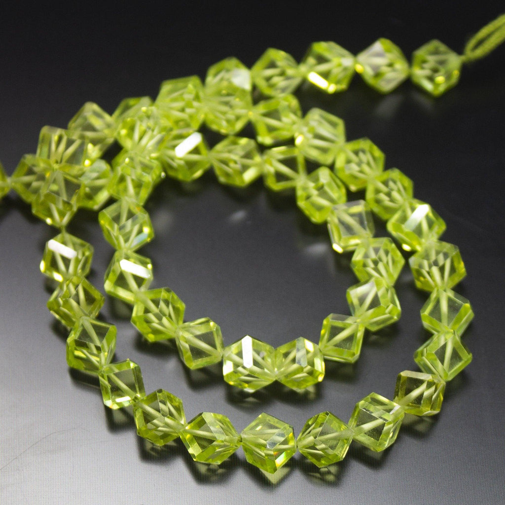 14 inch, 6mm, Natural Peridot Green Zircon 3D Cube Square Briolette Shape Beads, Zircon Bead - Jalvi & Co.