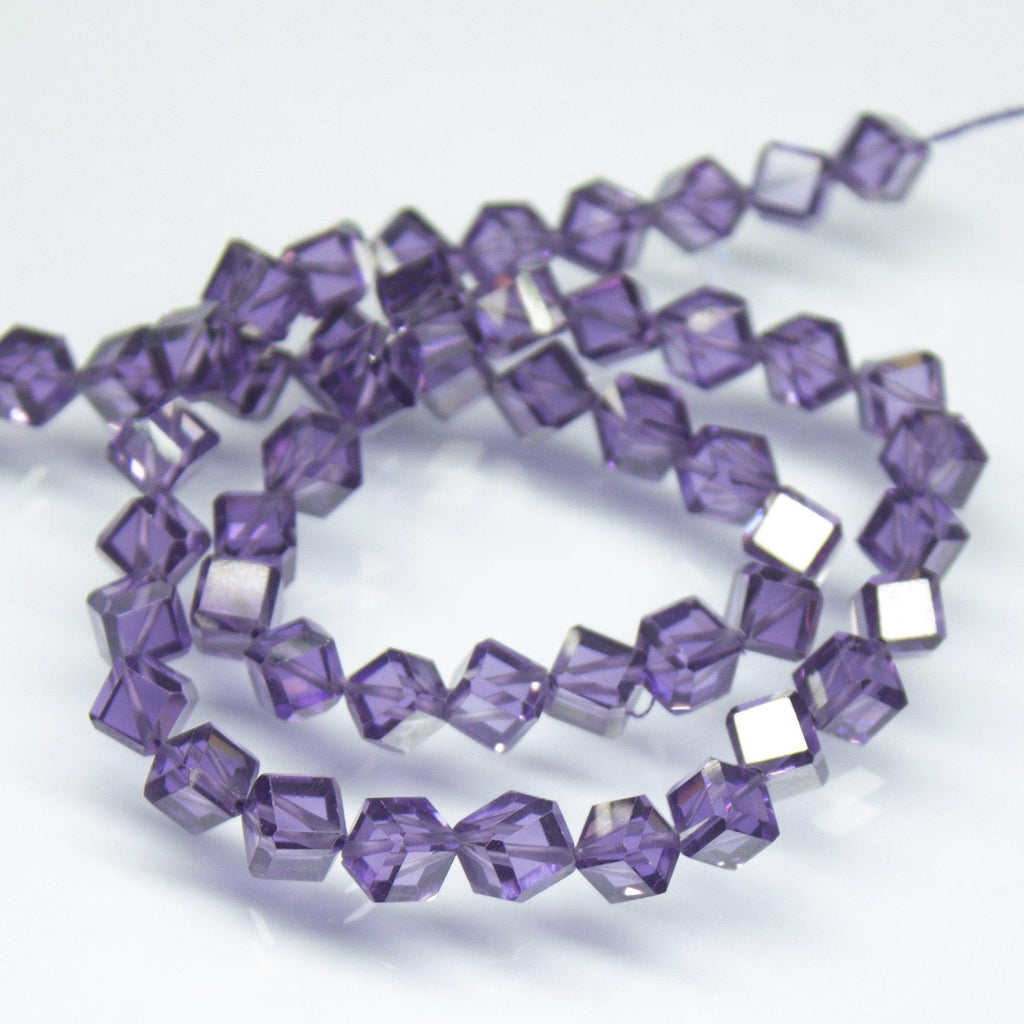 14 inch, 6mm, Natural Purple Zircon 3D Cube Square Briolette Shape Beads, Zircon Bead - Jalvi & Co.