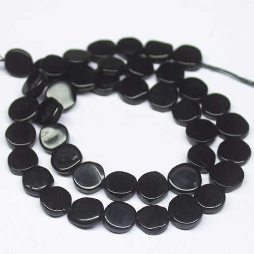 14 inch, 7-8mm, Black Onyx Smooth Flat Round Coin Beads, Onyx Beads - Jalvi & Co.