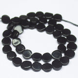 14 inch, 7-8mm, Black Onyx Smooth Flat Round Coin Beads, Onyx Beads