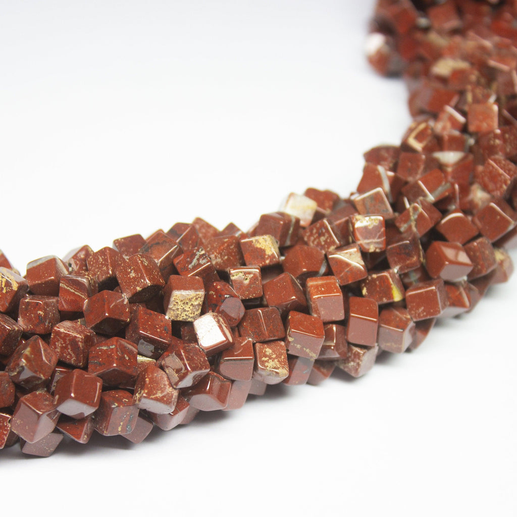 14 inch, 7-8mm, Natural Red Jasper Smooth 3D Cube Square Beads, Jasper Beads - Jalvi & Co.