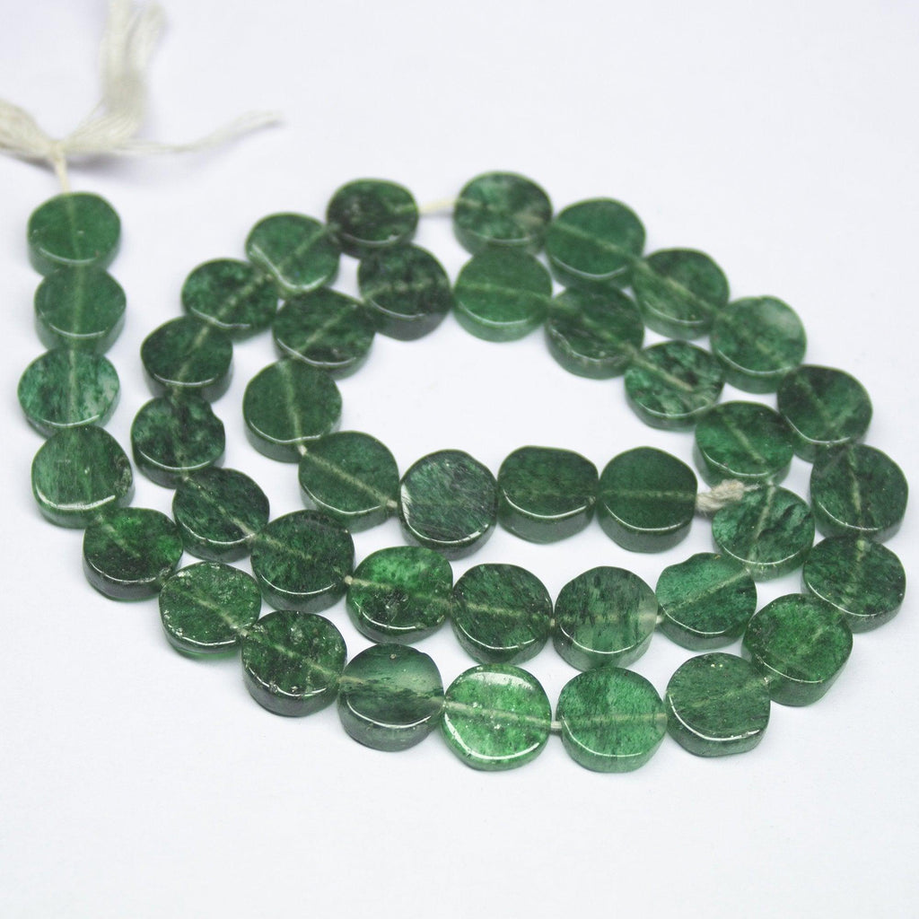 14 inch, 8-9mm, Green Jade Smooth Round Flat Coin Gemstone Beads, Jade Beads - Jalvi & Co.